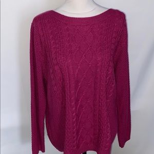 Vintage Croft and barrow cranberry red cable knit crewneck cotton sweater XXL